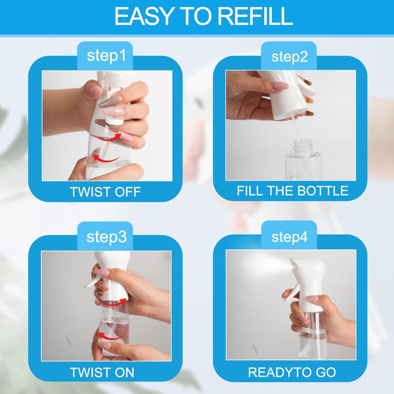 Miralosvian Spray Bottle for Hair - Fine Mist Water Mister Continuous Spray Bottle for Hairstyling, Cleaning & Plants Salon, Home, Pets & More – White 200ml