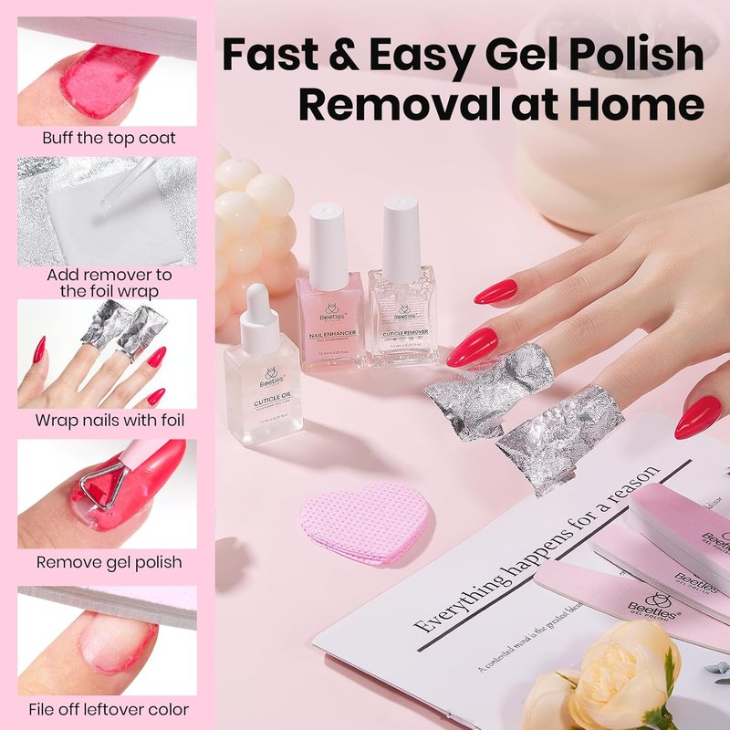 Beetles Gel Polish Remover Kit - 14-Piece Nail Care Set with Cuticle Oil & Glass Files | Perfect Gift for Women