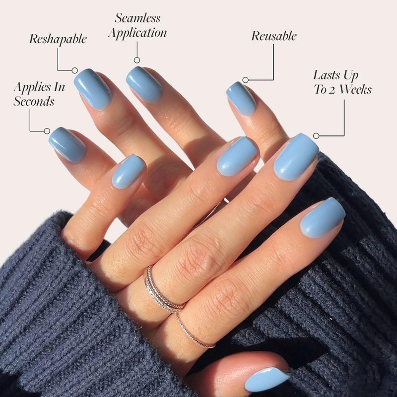 Glamnetic Press On Nails - Cashmere Blue | Opaque Short Squoval Fake Nails, 30-Piece Kit in 15 Sizes