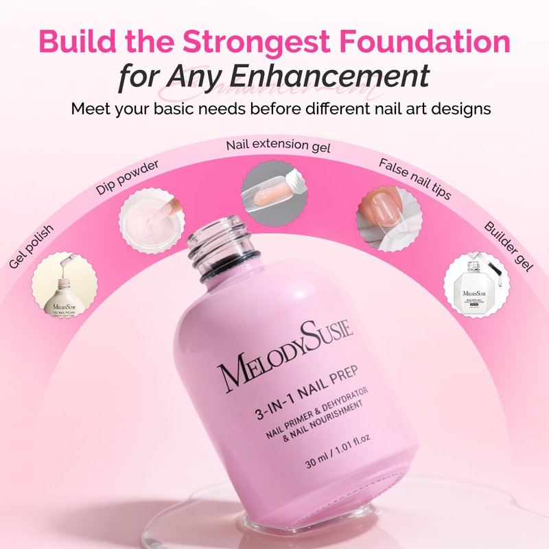 MelodySusie 30ML Nail Dehydrator and Primer, 3-in-1 HEMA-Free Acid-free Nourishing Nail Prep for Nail Thickening Solutions Acrylic & Gel Nails
