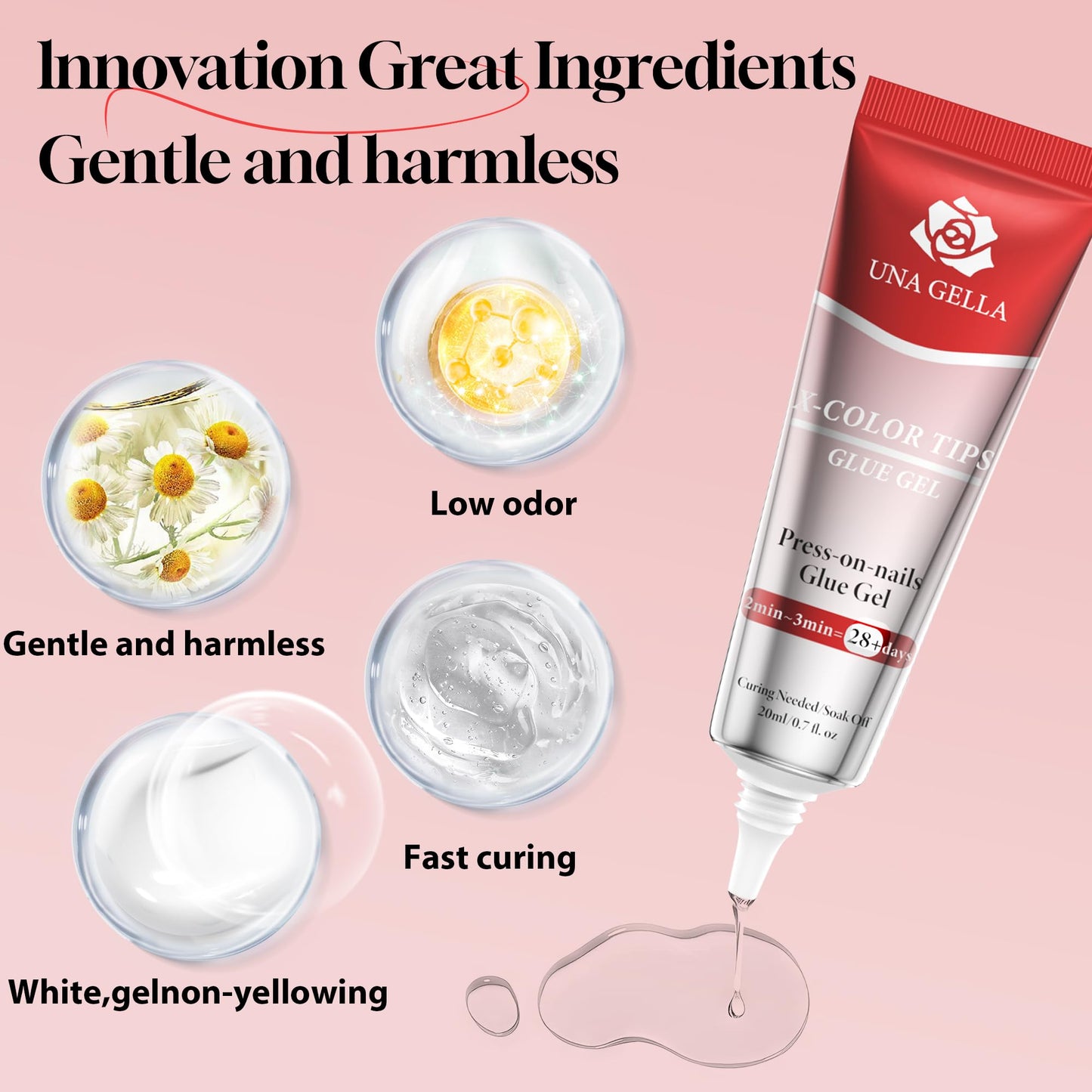 UNA GELLA UV Gel Nail Glue 20ml for Nails Tips, Super Strong Solid Glue Gel U V/LED Lamp Curing Required for Fake Acrylic Nail Tips, Press On Nails Art Extension