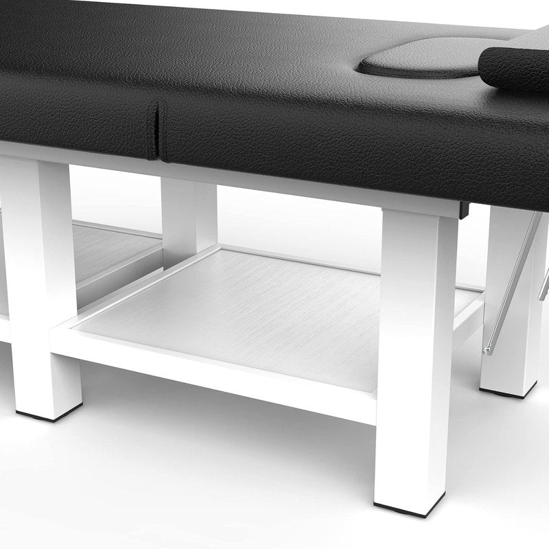 Metal Frame Wide Stationary Massage Table - Heavy Duty PU Leather Spa Treatment Bed | 31.5'' Wide, 75'' Long, Black