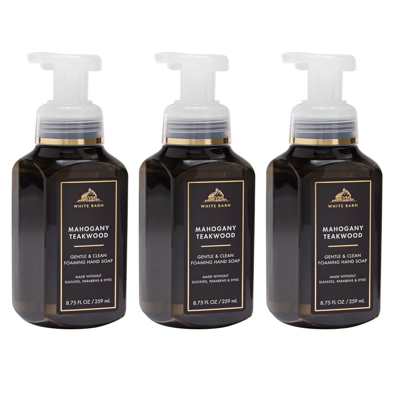 Bath & Body Works Mahogany Teakwood Foaming Hand Soap - Gentle Germ-Cleansing Formula | 3-Pack Gift Set