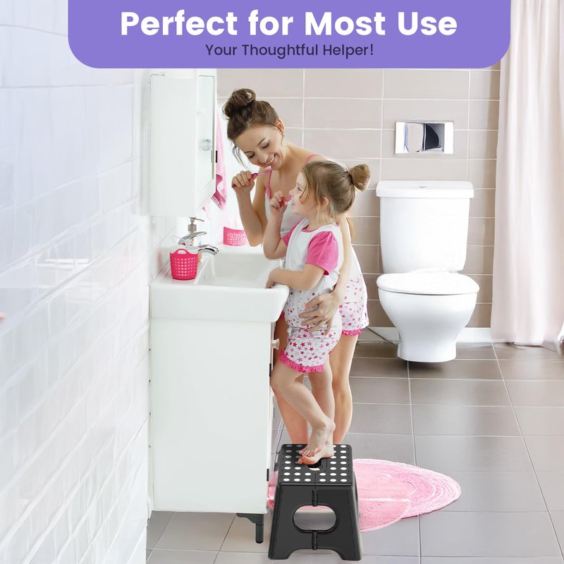 HBTower Folding Step Stool 9 Inch - Holds 600 lb, Non-Slip Surface & Carry Handle - Sturdy Step Stool for Kids, Toddlers & Adults - Compact Foldable Foot Stool for Kitchen, Bathroom, Bedroom, Outdoor
