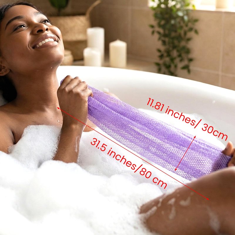 KFHENSOMR African Net Sponge 2Pcs Authentic Exfoliating Body Scrubber Long Net Bath Sponge Loofah Back Scrubber for Shower All Body Skin Nylon (Purple, Pink)