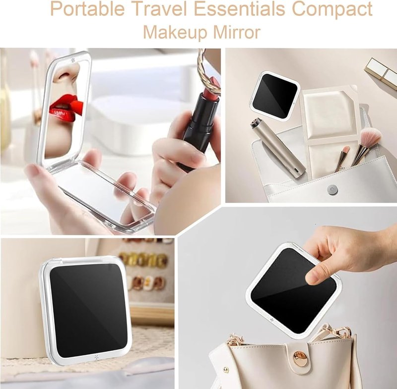 CYHTSHFZ Small Compact Mirror for Purse,5X/1X Travel Magnifying Mirror for Women, Makeup Mirror for Girls, Portable Ultra Slim Pocket Mirror（Black）