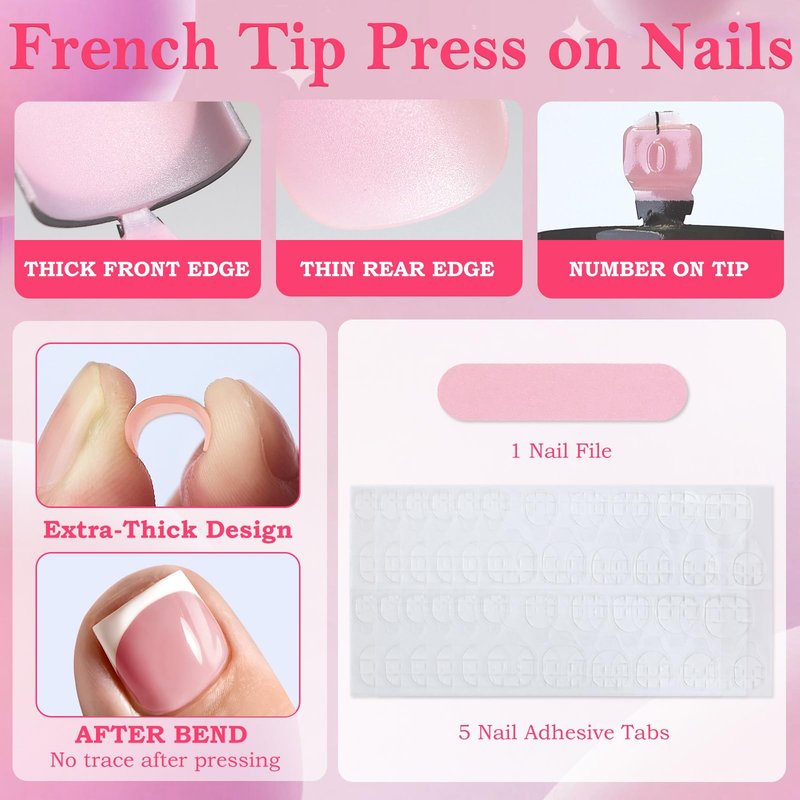 AddFavor Toe Nail Press ons - 150pcs Press on Toenails for Women, French Tip Toe Press on Nails Fake Toe Nail Tips Square Fake Toenails in 15 Sizes Full Cover Acrylic Toenail with Adhesive Tabs