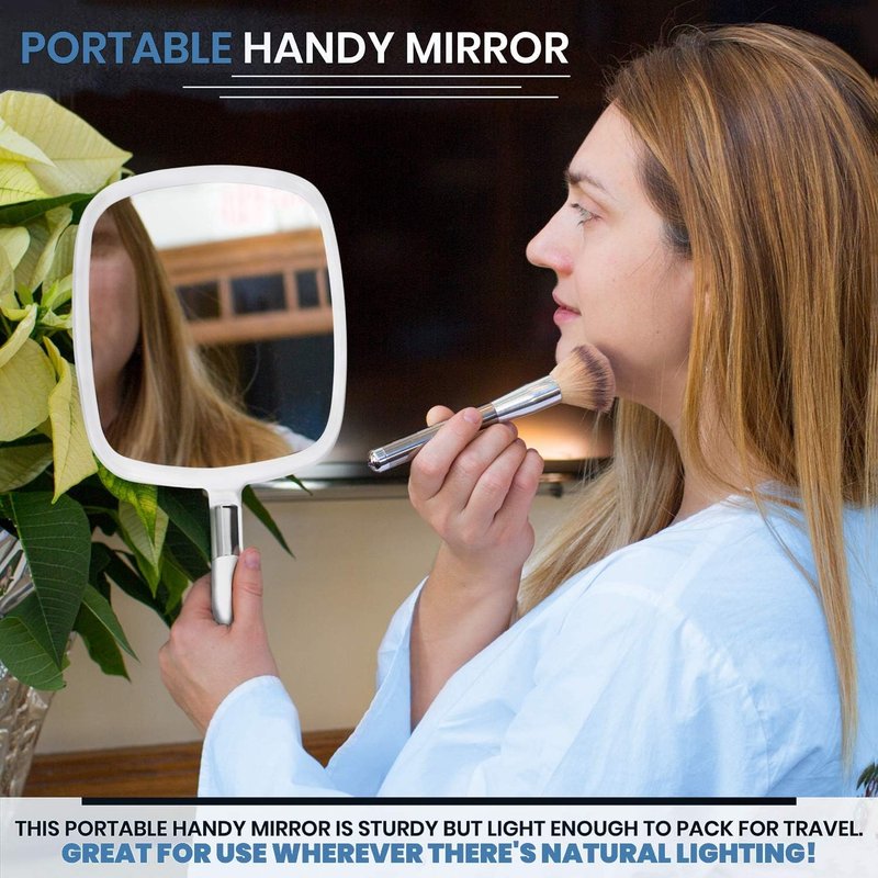 Large Hand Held Mirror - Comfy Grip Personal Barber Haircut Mirror for Men & Women | 9" x 13" - White