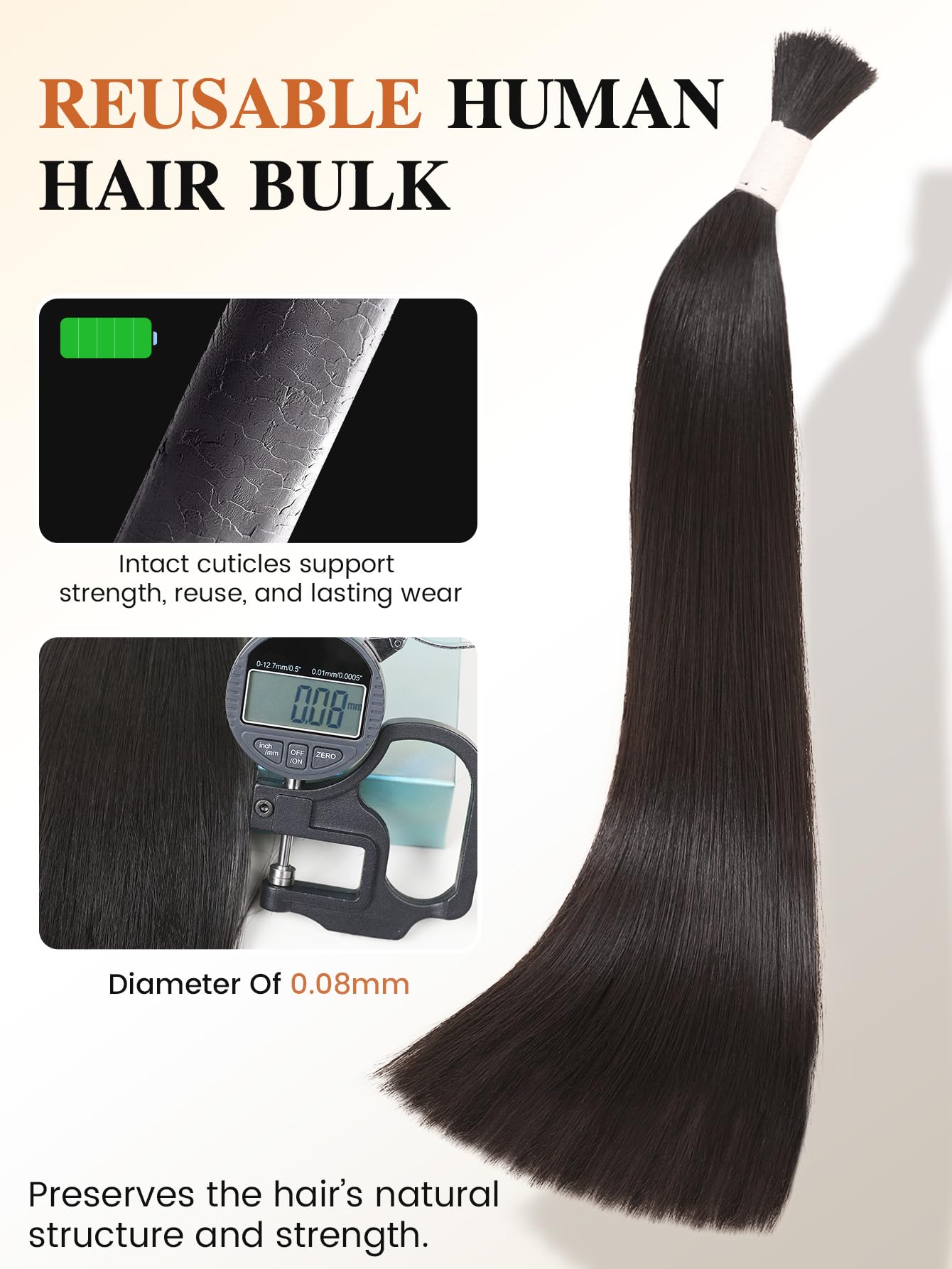 WIGNEE Bulk Human Hair for Braiding 100g – 100% Remy Human Hair Bulk No Weft No Track for Micro Beads I Tip Keratin Fusion Custom Extensions Natural Straight Salon Professional Hair（Natual Black）