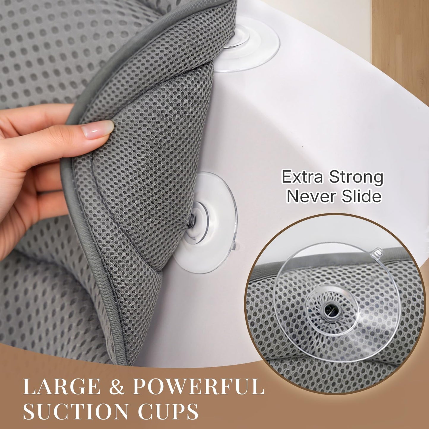 Bath Pillow, Luxury Bath Pillows for Tub, Relaxing Bathtub Pillows for Head and Neck Support, with 4D Air Mesh Fabric and Powerful Suction Cups, Great Bath Tub Accessories, Gray