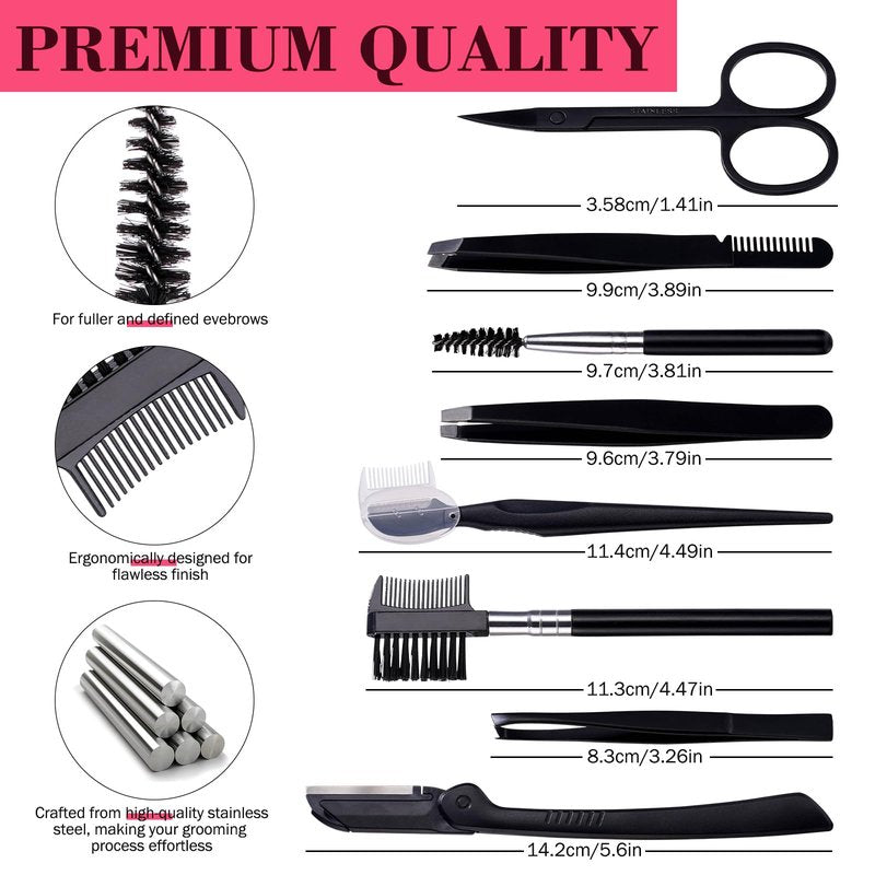 JPNK Eyebrow Trimmer Kit, 8 in 1 Scissors Professional Eyebrow Grooming Set for Women and Men with 5X Magnifying Mirror