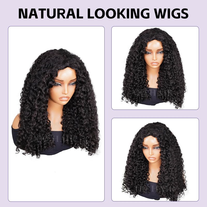 OQ HAIR Burmese Curly Half Wig Human Hair Beginner Friendly 3 In 1 Seamless Flip Over Headband Wig 180% Density Glueless Elastic Drawstring Wear and Go Wig for Women 26 Inch