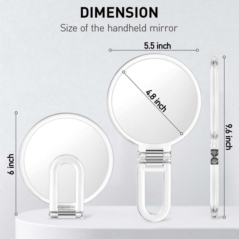 LFOYOU Magnifying Handheld Mirror Double Sided, 1X 15X Magnification Hand Mirror, Travel Folding Held Adjustable Rotation Pedestal Makeup Desk Vanity Mirror