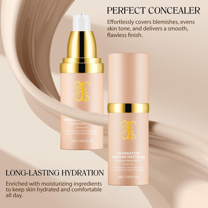 Colour Changing Foundation Liquid 4 in 1, Foundation for Older Women, Hydrating Longwearing & Waterproof Concealer, SPF 50+ Makeup Base Nude Face, Foundation Medium Spectrum for all Skin