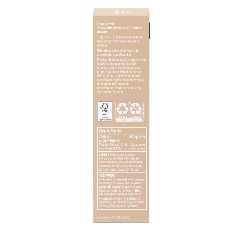 Neutrogena Purescreen+ Tinted Sunscreen for Face SPF 30, Broad Spectrum Mineral Sunscreen with Zinc Oxide & Vitamin E, Water Resistant, Fragrance Free, Light, 1.1 fl oz