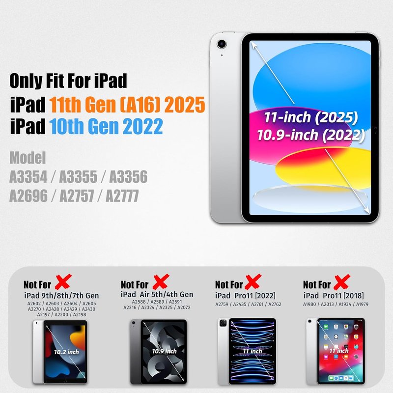iPad 11th/10th Generation Case - Full-Body Drop Protection with Screen Protector & 360° Rotate Hand Strap | Black