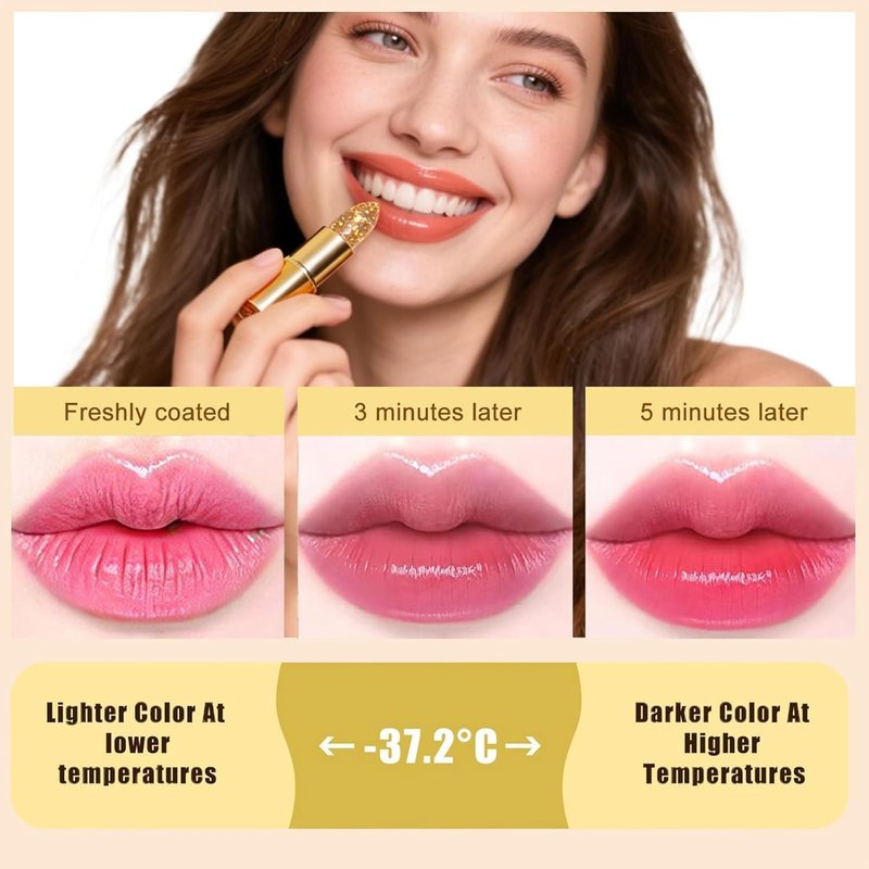 OMULIKJ Coello Lipstick - ﻿Ph Adjusting Lipsticks, Clear Lipstick That Changes Color, Gold Foil Transferproof Long Lasting Retractable Moisturizing Jelly Lip Stick With Glossy Shine For Women (1Pcs)
