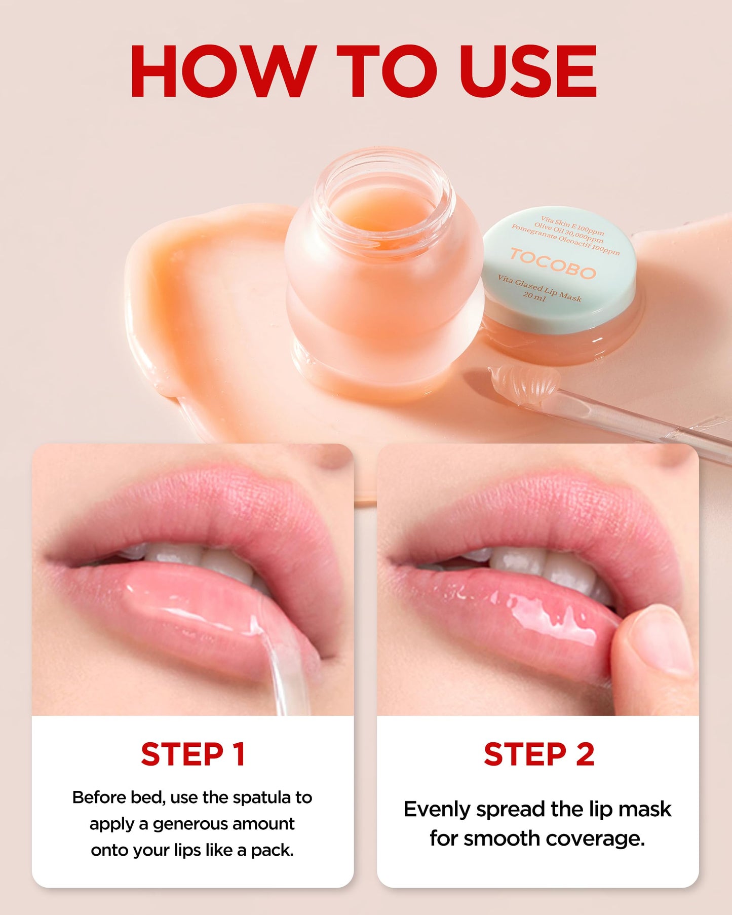 TOCOBO Vita Glazed Lip Mask – Vegan Overnight Lip Sleeping Mask for Dry, Chapped Lips | PHA (Lactobionic Acid) Gentle Exfoliation | Non-Sticky Glazed Balm, Korean Skincare, 0.68 oz