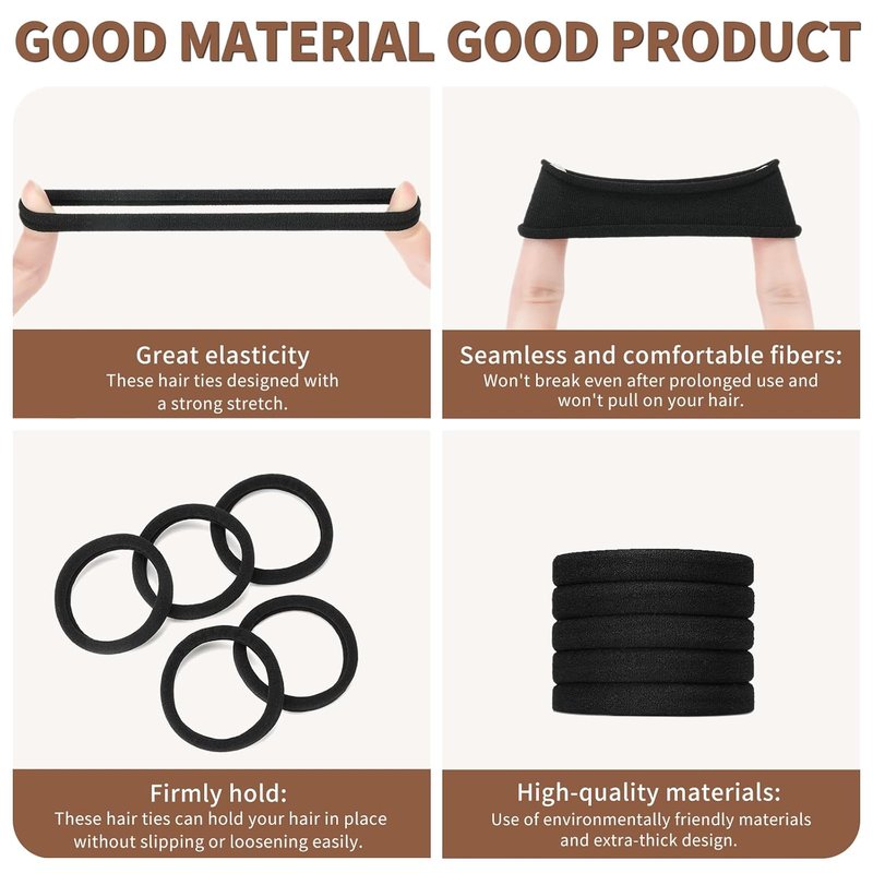 Mia Klein Hair Ties Black 100Count Extra Thick 5CM, Bulk Elastic Hair Bands for Thick Heavy Hair, Seamless Hair Accessories for Girls Women, Ponytail Holder (Black)
