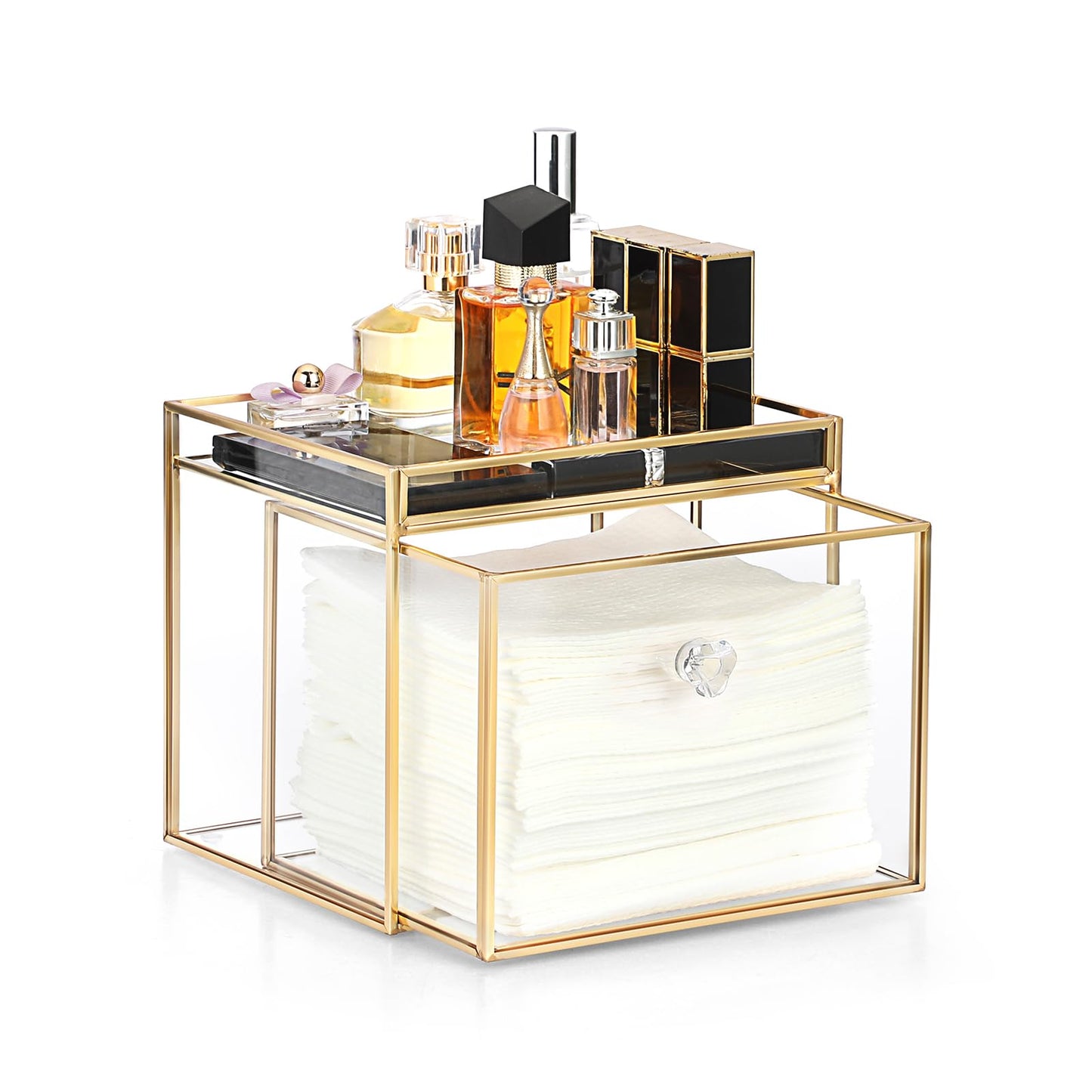 Sumnacon Disposable Face Towel Holder Glass Face Towel Storage Box with Drawer Compatible with Clean Skin Cluub Clean XL Makeup Box Organizer for Bathroom,Vanity Countertop