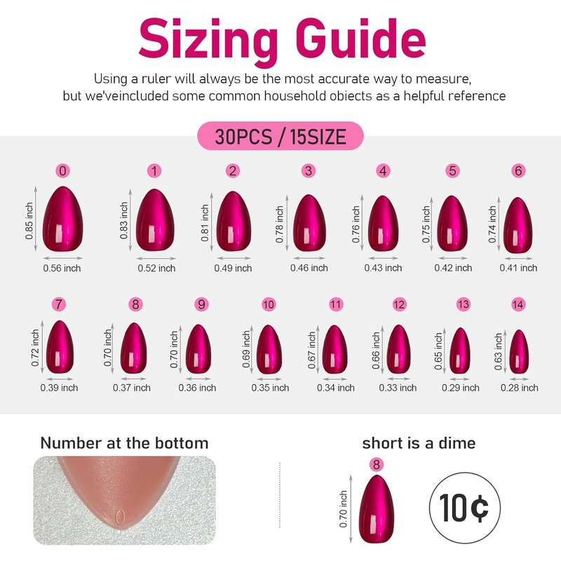 Cat Eye Press-On Nails - Short Hot Pink Almond Shape | 30 Reusable Glossy Fake Nails with Glue & Remover