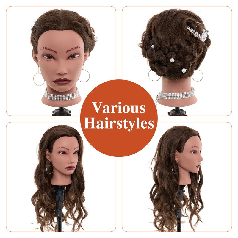 20" Mannequin Head Human Hair,100% Real Hair Mannequin Head,Cosmetology Human Hair Mannequin Doll Head for Hair Styling,Practice Braiding Styling Head with Table Clamp Suitable for Hair Extensions
