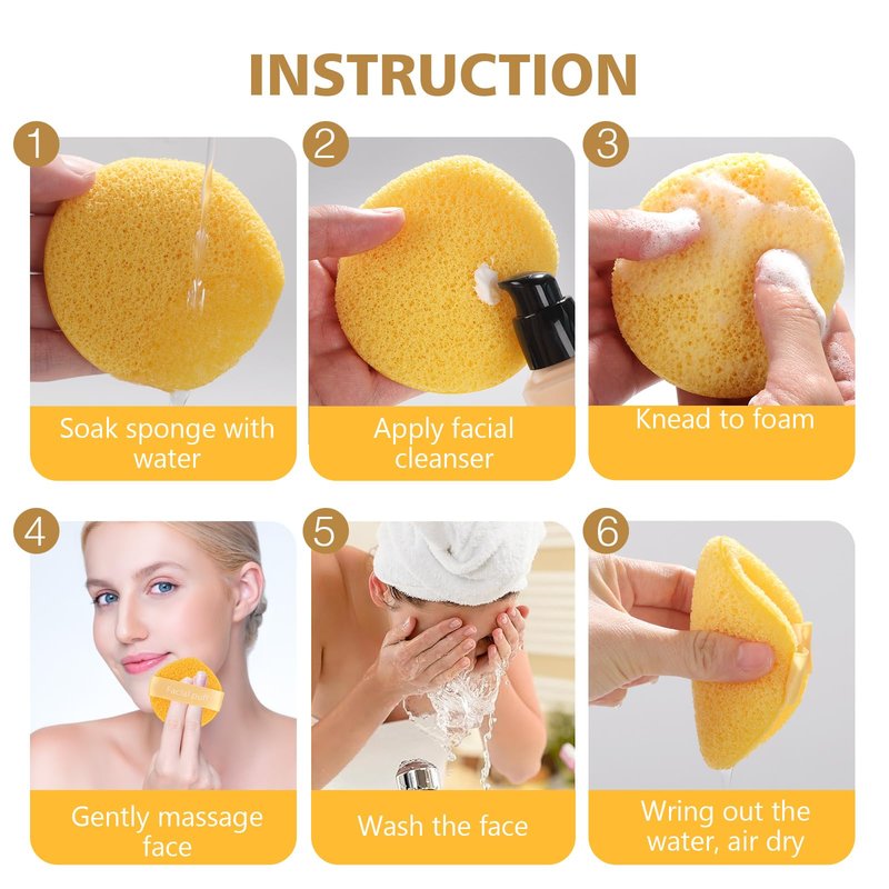 Facial Sponge, Raffaello Face Sponges for Cleansing and Exfoliating, Reusable Daily Cleansing Face Scrubber, Deep Cleanse & Dead Skin Removal 3 Pack