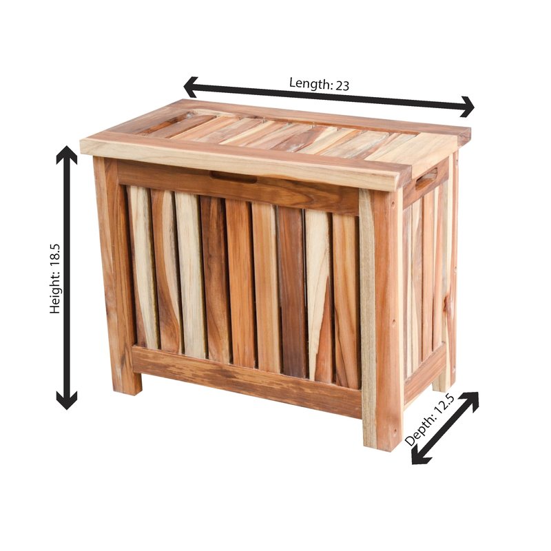 DecoTeak Solid Hamper in Natural Teak, Solid Bench in Natural Teak, 23 inch W x 12.5 inch D x 18.5 inch H