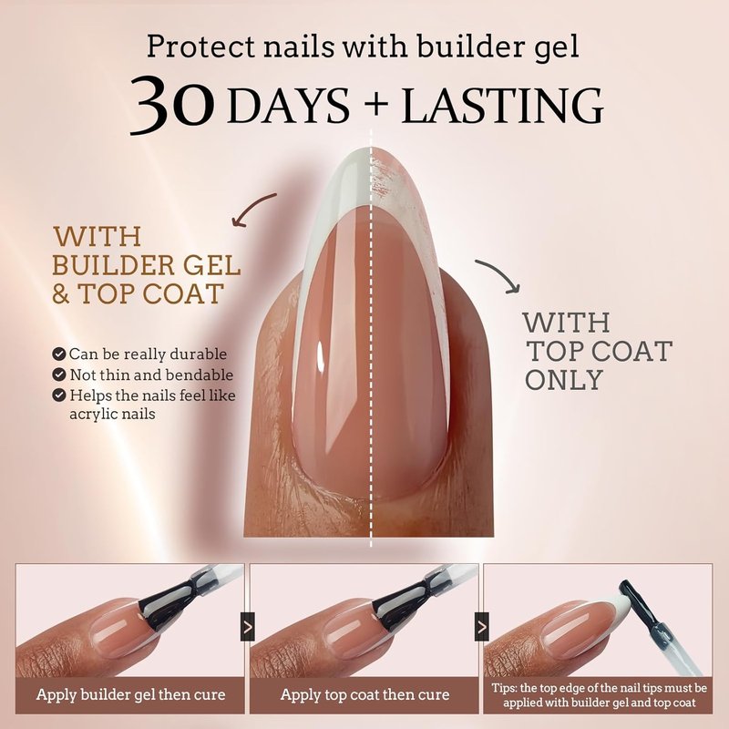 French Tip Press-On Nails - Brown Short Coffin Gel Nail Tips | Easy DIY Nail Art