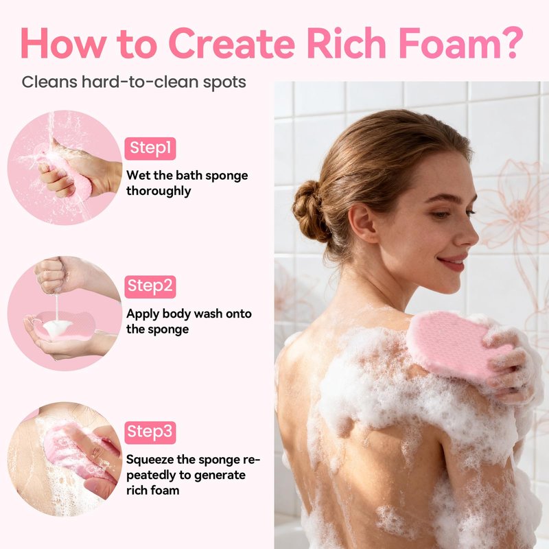 4 PCS Shower Sponge, Body Sponge, Bath Sponges for Men Women, Soft, Rich Foam, Individually Wrapped, Hanging Design, Great Gift for Friends Family