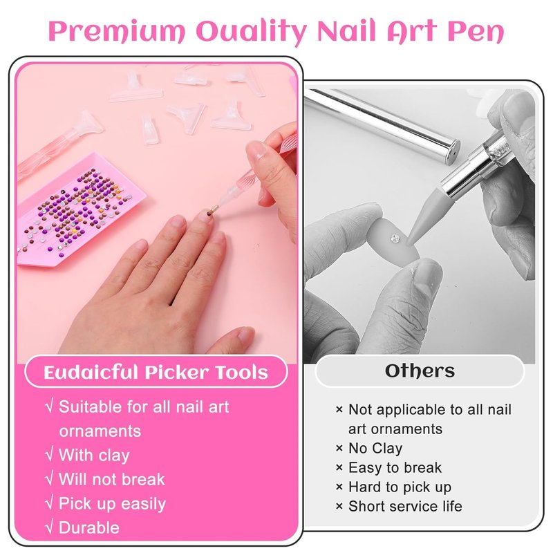 Rhinestone Picker Tool Kit - Dual-Ended Applicator Pen with Tray & Replacement Tips for DIY Nail Art