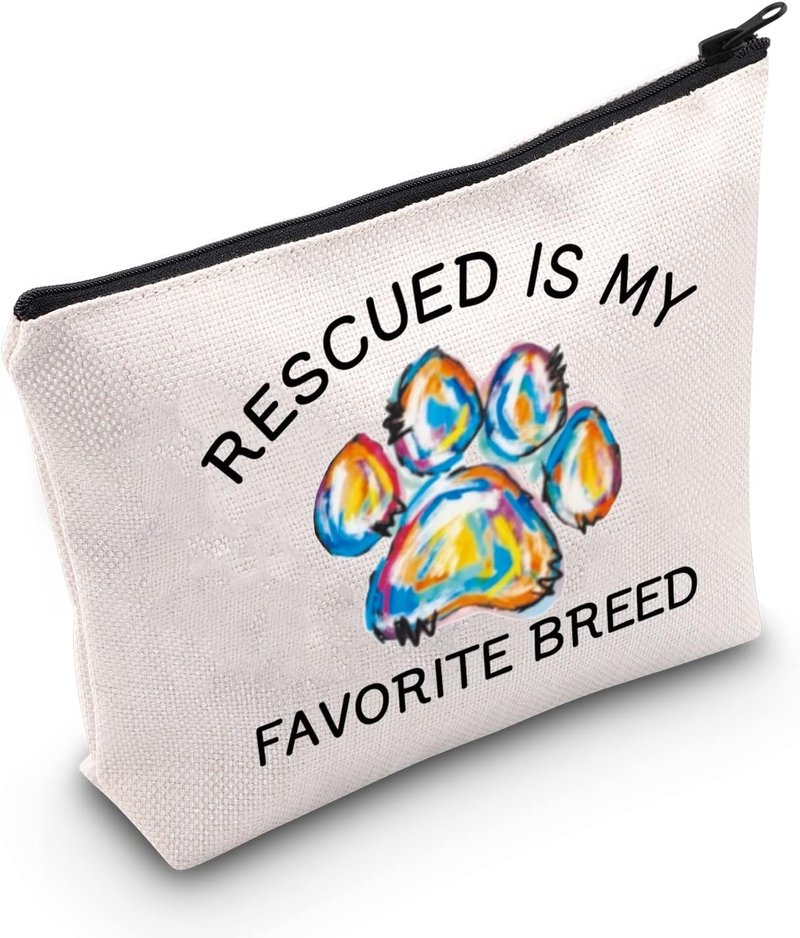 MNIGIU Makeup Zipper Bag - Rescued Is My Favorite Breed | Perfect Gift for Dog Moms