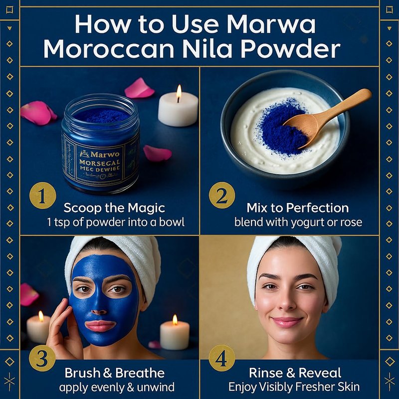 Dar Marwa Moroccan Nila Powder – 100% Pure Saharan Indigo Face, Body & Hair Mask | Brightens, Exfoliates & Evens Skin Tone | Handmade Hammam Ritual | Vegan, Detoxifying | 1.7 Oz (50g)