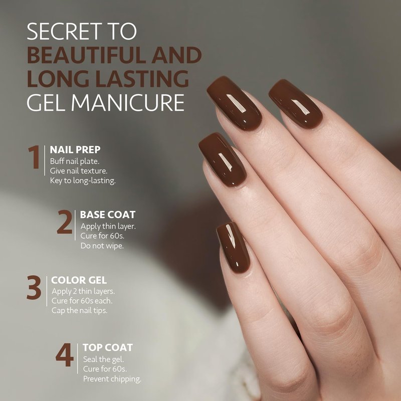 Brown Gel Nail Polish - 16ml Soak Off UV Cure for DIY Manicure | Dark Brown Color