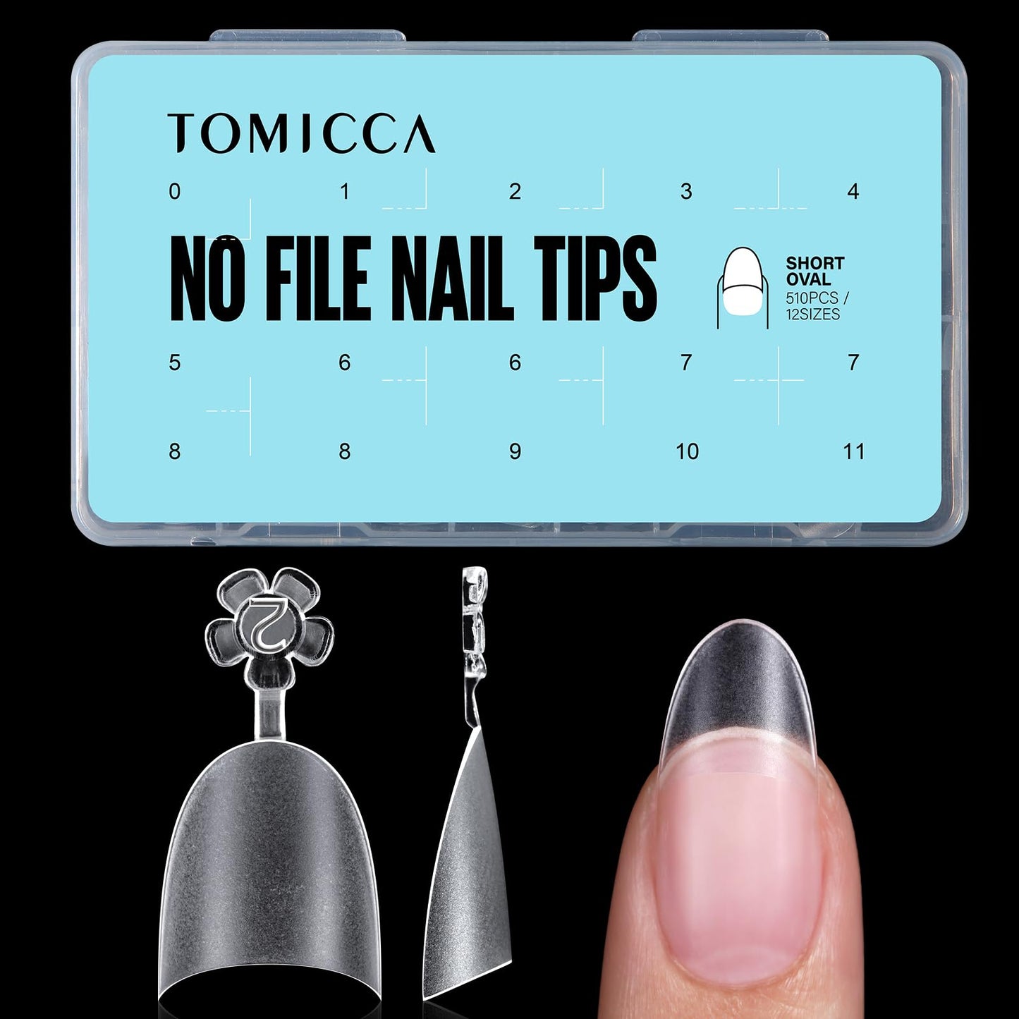 TOMICCA Short Oval Nail Tips 510Pcs Acrylic Fake Nails Full Matte, 12 Sizes No C Curve Nail Tips Half Cover for Salon DIY Nail art