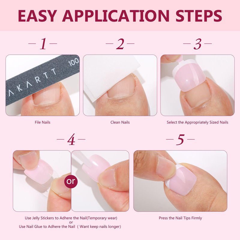 Makartt Press on Nails: Short Glossy Pink Toenail Kit with Glue, 24PCS Natural Fit for Women, Includes Adhesive Tabs, Stick, and File, Pedicure Set for Home Salon