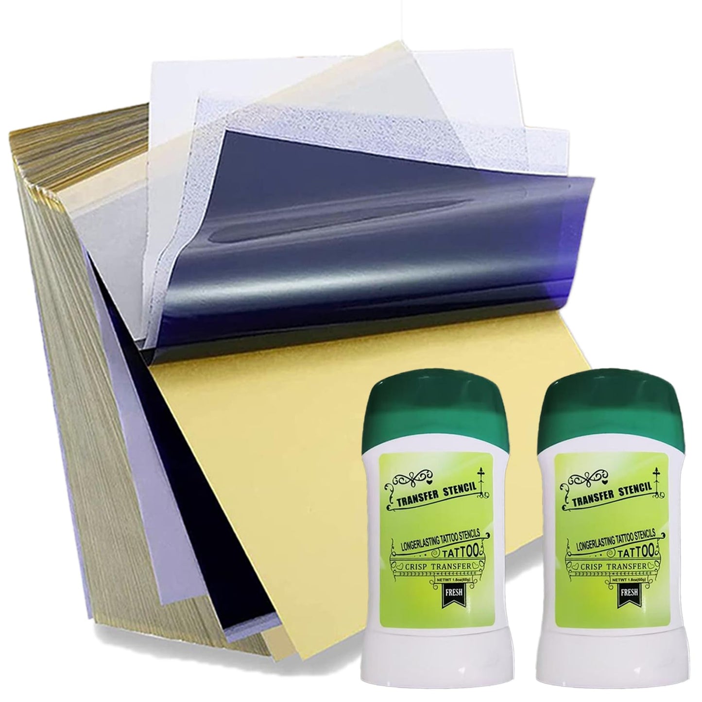 MIUXIA Tattoo Stencil Paper Transfer Gel Combo Kit - 100 Sheets A4 Stencil Paper + 2 Bottles Transfer Gel for Crisp, Long-Lasting Stencils, Safe & Easy to Use Perfect for Tattoo Artists & Beginners