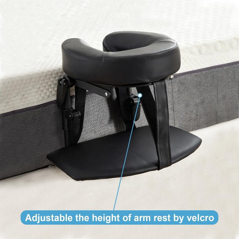 HoMove Massage Headrest for Bed, Adjustable Massage Face Cradle at Home, Portable Bed Massage Head Holder, Massage Table Head Rest for Salon Spa, Face Down Pillow After Eye Surgery, Black with Armrest