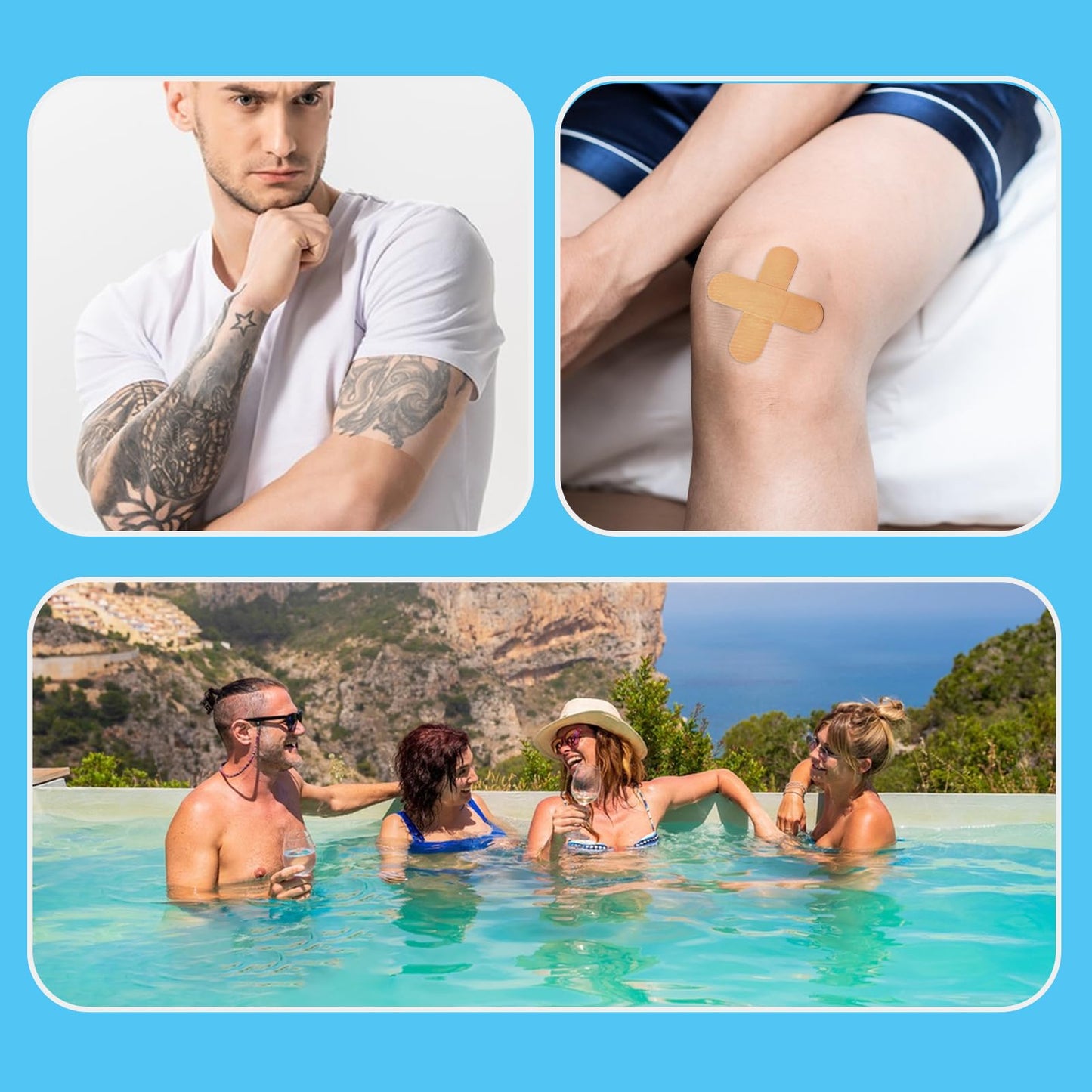 Tattoo Aftercare Bandage, 150-Pack Pre-Cut Patches [Assorted Sizes 2x2, 4x4, 4x6 in], Waterproof Second Skin Sheets, Clear Adhesive Film Dressing for Tattoos, Shower Shield