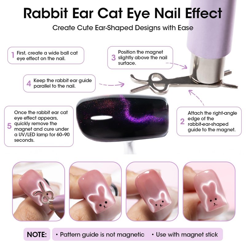 Gellen Cat Eye Magnet for Nails, Strong Magnetic Nail Magnet Set with Double Ended Magnet Pen, 8mm 10mm Ball Magnets, French Tip Cat Eye Guide Plate, Bunny & Heart Design Plates for Gel Nail Polish