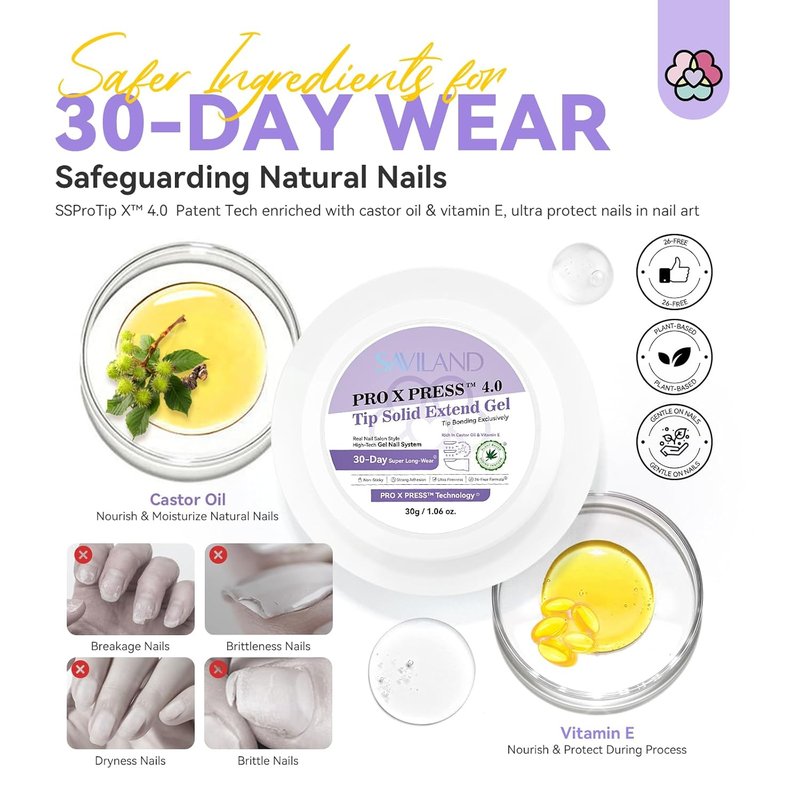 SAVILAND 30g Solid Nail Glue Gel - 30-Day Long Wear Strong Adhesive for 3D Nail Art & DIY