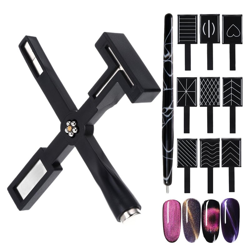 11Pcs Cat Eye Magnet for Nails Polish, 3-in-1 Nail Art Magnet Pen set Magnetic Cat Eye Gel Nail Polish Accessories Art Design Kit Tools, Multifunctional Magnet for Cat Eye Gel Polish Set Black