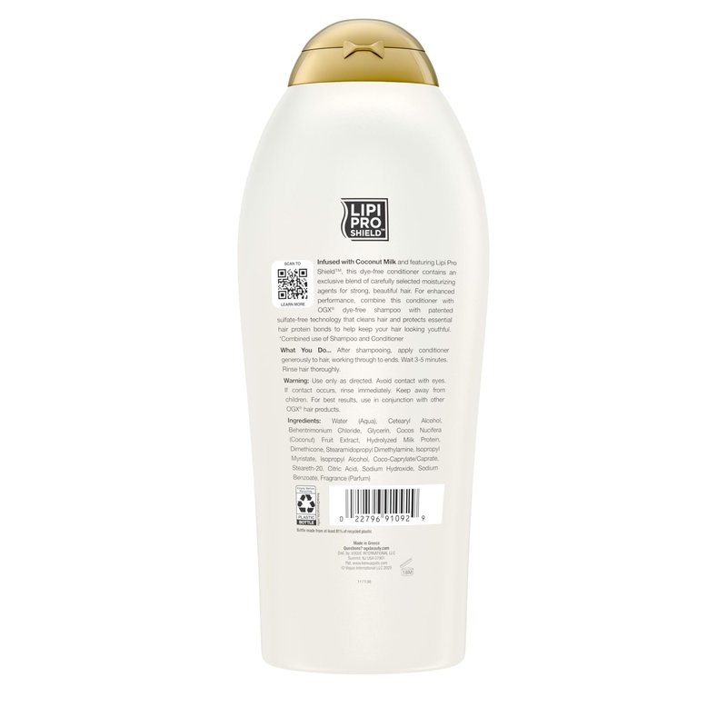 OGX Nourishing + Coconut Milk Conditioner, Hydrating & Restoring Conditioner Moisturizes for Soft Hair After the First Use, Paraben-Free, Sulfate-Free Surfactants, 25.4 fl. oz