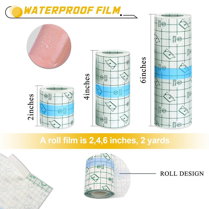 Narkysus Waterproof Second Skin Tattoo Cover, Tattoo Aftercare Bandage Roll 2"/4"/6"x 2 Yd Cover Up Tape Patch Transparent Film for Initial Healing and Skin Repair Tattoo Supplies