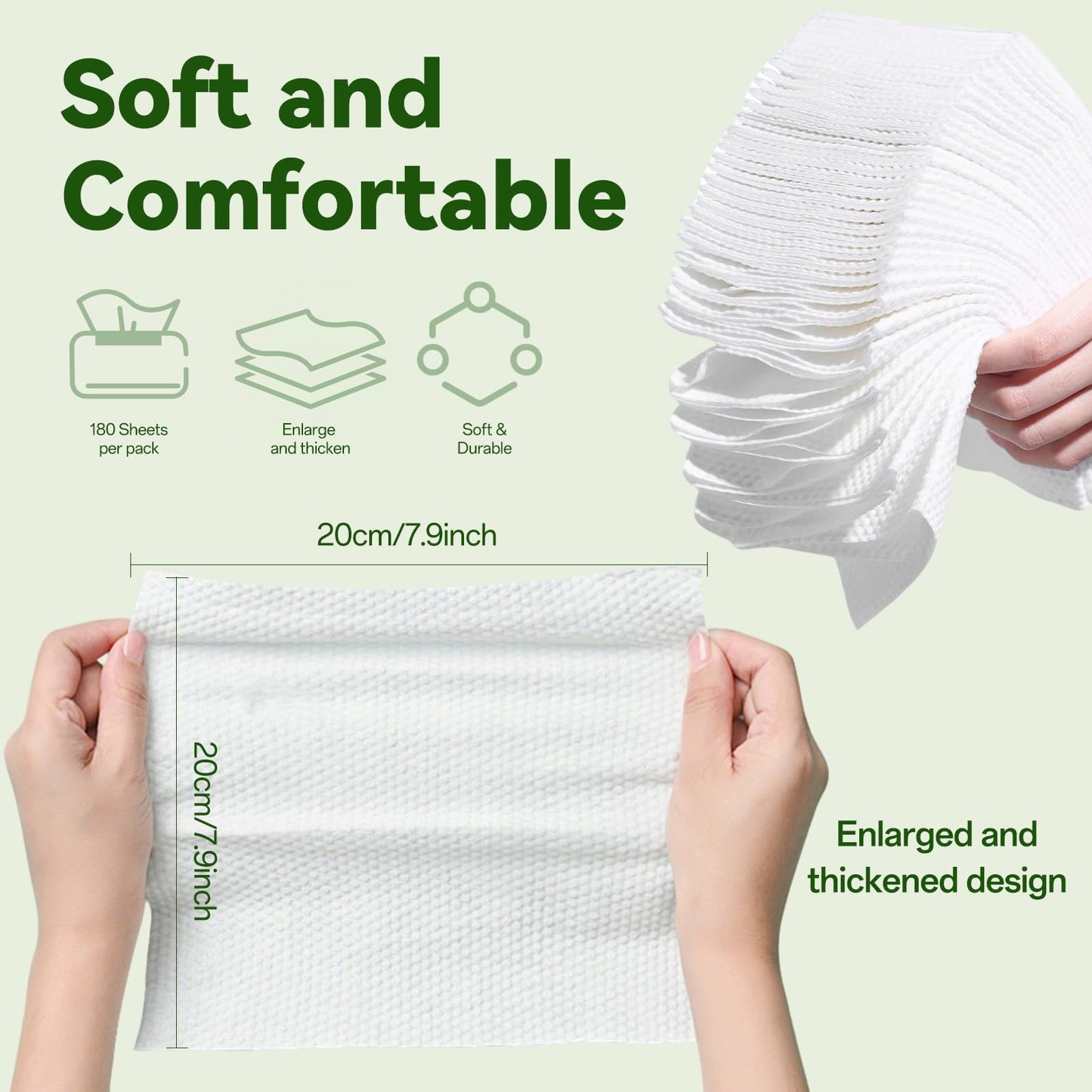 180 Count Disposable Face Towels, Ultra Soft Thick Biodegradable Facial Towels for Sensitive Skin, Lint-Free Makeup Remover Dry Wipes, Multi-Purpose Cleansing Towelettes