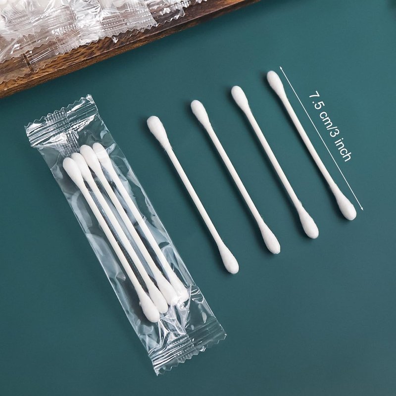 Cotton Swabs - 200 Pack Individually Wrapped Double-Tipped Paper Sticks for Ear & Makeup | Perfect for Travel