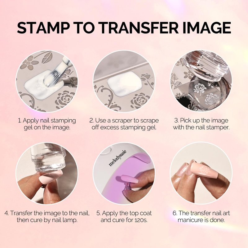 MelodySusie French Nail Stamper Kit, Silicone Stampers with Scrapers, 4PCS Tool for French Manicure DIY Home Nail Design Salon, Pink