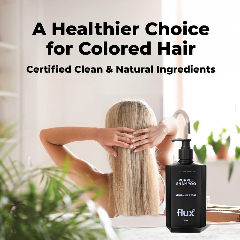 FLUX UP Purple Shampoo for Blonde Hair Women & Men – Blonde & Silver Hair Toning – Sulfate-Free Anti-Brass Purple Shampoo for Blondes, Highlights & Color-Treated Strands – 8 fl oz
