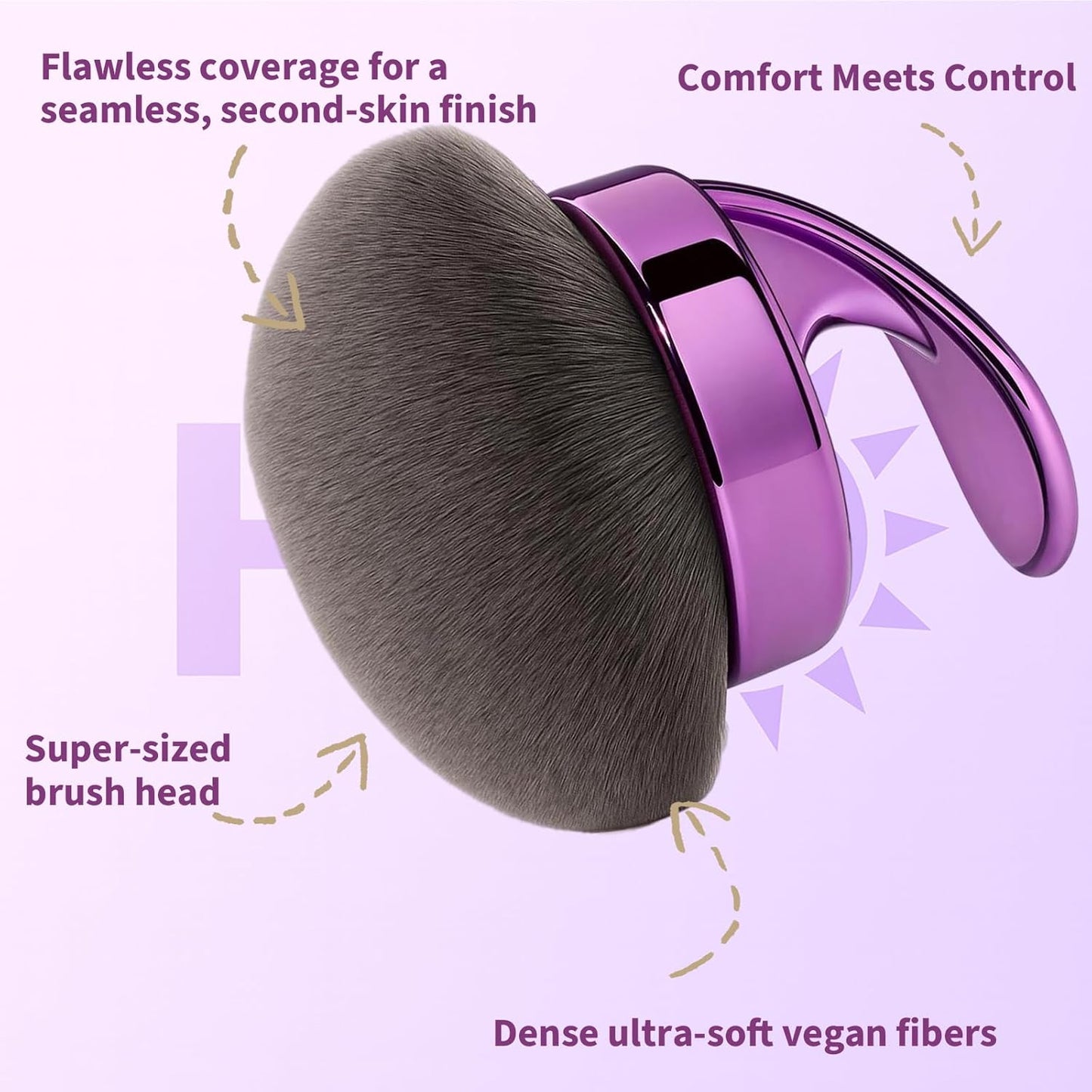 Ultra Large Body Makeup Brush - Blend & Blur Kabuki Applicator for Self Tanner | 5.11-Inch Wide Head - Purple
