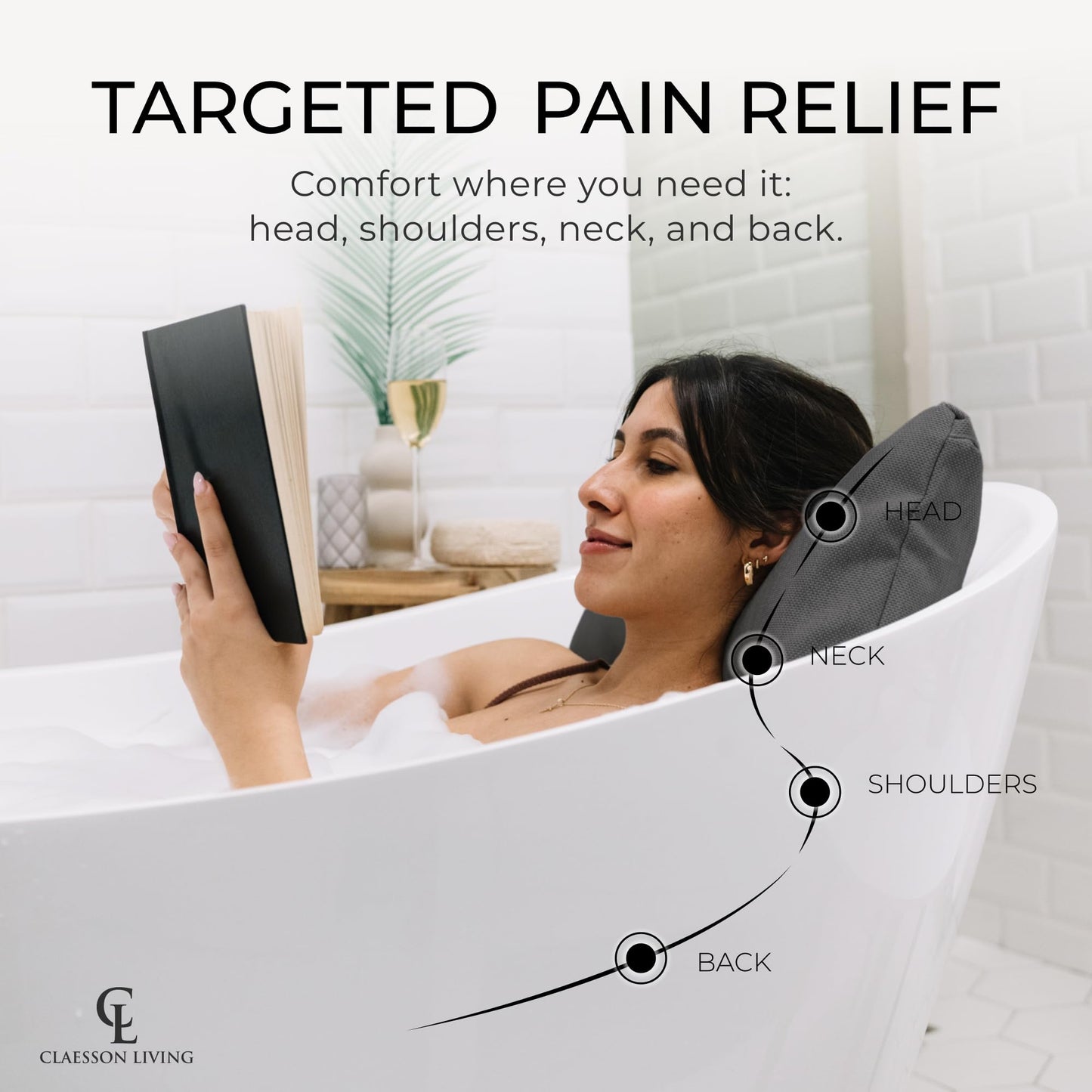 Luxury Bath Pillow for Tub - Thick and Comfortable Bathtub Pillow Support for Head and Neck and Back - Washable Quick-Drying Bath Pillows - Bath Cushion for Home Spa - Fits Any Bathtub - Dark Gray